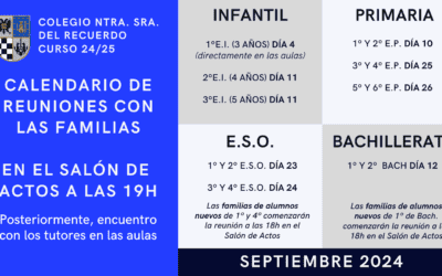 Calendario de reuniones con familias curso 24/25